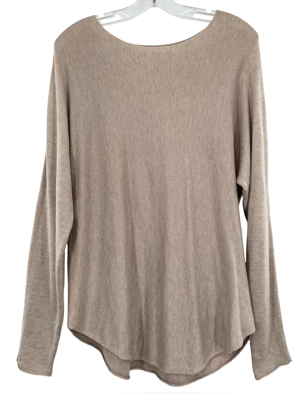 Joan Vass Beige Cashmere Blend Long Sleeve Knit Top Medium